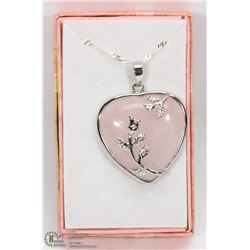 ROSE QUARTZ HEART SHAPED SEMI PRECIOUS PENDANT W/