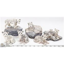 LOT OF 6 SANDSTONE WHITE TIGERS FIGURINES