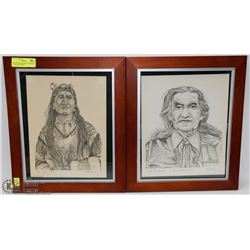 TWO FRAMED CHARCOAL DRAWING 13"X16" BY NATIVE