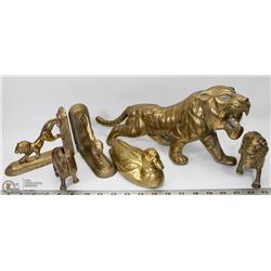LOT OF VINTAGE BRASS LIONS,TIGER + DUCK