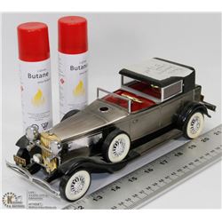METAL VINTAGE CAR LIGHTER W 2 CANS BUTANE