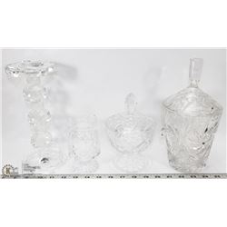 LOT OF FOUR VINTAGE CRYSTAL GLASS VASES ETC