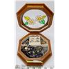 Image 1 : SMALL WOOD AND GLASS JEWELRY BOX WITH CONTENTS
