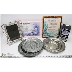 LOT OF DECORATIVE PEWTER WALL PLATES WITH 2