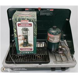 COLEMAN CAMPING LOT INCL PROPANE STOVE, PROPANE