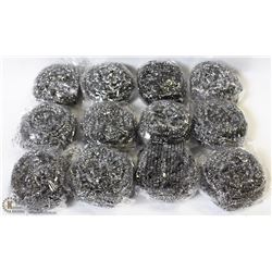 PACKAGE OF 12 NEW STAINLESS STEEL POT SCRUBBERS
