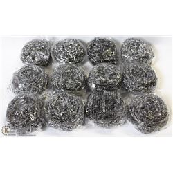 PACKAGE OF 12 NEW STAINLESS STEEL POT SCRUBBERS