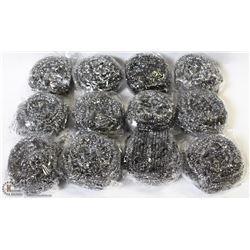 PACKAGE OF 12 NEW STAINLESS STEEL POT SCRUBBERS