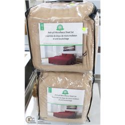 LOT OF 2 MICROFLEECE SHEET SETS BEIGE QUEEN SIZE