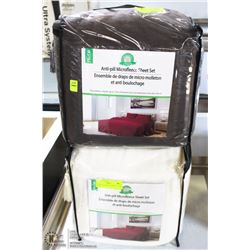 LOT OF 2 MICROFLEECE SHEET SETS GREY & WHITE