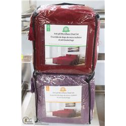 LOT OF 2 MICROFLEECE SHEET SETS 1 PURPLE & 1 RED