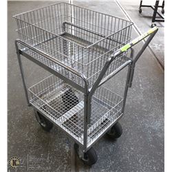DUAL-BASKET CHROME WIRE CART ON WHEELS