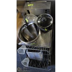 GLASS CAKE HOLDER, SOUP INSERTS, DISH RACKS AND