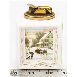 BONE CHINA TABLE LIGHTER WITH WINTER SCENE