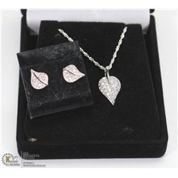 STERLING SILVER LEAF NECKLACE & EARRING SET.
