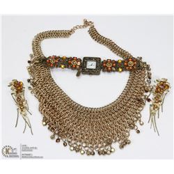GOLD TONE AND AMBER CRYSTAL CHAIN STYLE NECKLACE