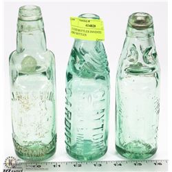 3 CODD BOTTLES INVENTED IN 1872, FIRST BOTTLES