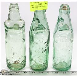 3 CODD BOTTLES INVENTED IN 1872, FIRST BOTTLES