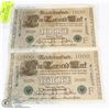 Image 1 : 2 GERMAN WWI UNCIRCULATED CONSECUTIVE 1000 MARK