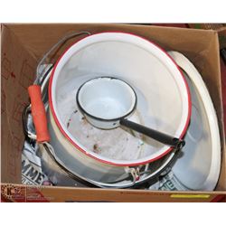2 WHITE ENAMEL PAILS.