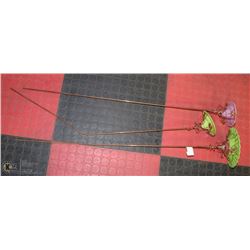 2 GLASS ART BUTTERFLY FEEDERS AND 1 GLASS ART BIRD