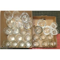 2 BOXES OF NEW & USED WINE GOBLETS, BEER GLASSES,