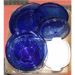 BOX W/BLUE GLASS BAKEWARE, DISHWARE,