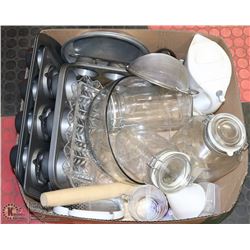 BOX W/BAKING ITEMS - CANISTERS, SERVING