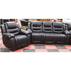 NEW BROWN LEATHERETTE RECLINING SOFA WITH