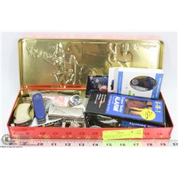 VINTAGE ELVIS TIN FULL OF  COLLECTIBLES AND