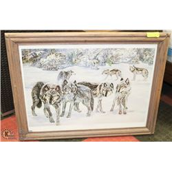LINDA KENNARD FRAMED PRINT "TIMBER WOLVES" SIGNED