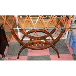 VINTAGE WOOD AND GLASS END/SOFA TABLE W/ MAGAZINE