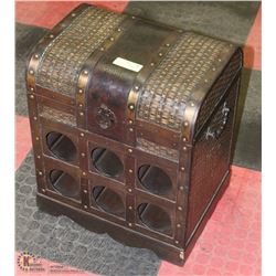 LARGE WOOD & LEATHER WINE BOTTLE