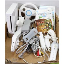 WII GAME SYSTEM WITH GAMES, STEERING WHEELS