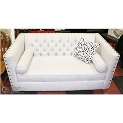 SHOWHOME  64" NAILHEAD FABRIC LOVE SEAT