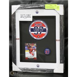 CONNOR MCDAVID PRE NHL CARD FRAMED IN SHADOW BOX.