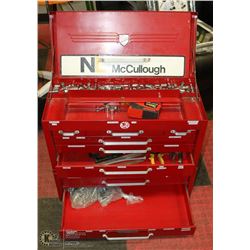 2 SECTION RED TOOL BOX WITH CONTENTS