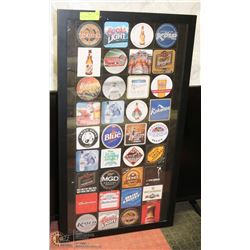 20X36 FRAMED ASSORTMENT OF COLLECTOR BEER COASTERS