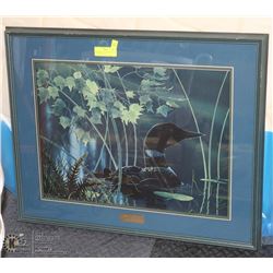 24X30 FRAMED "LIGHT OF SPRING" LOON FAMILY