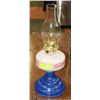 Image 1 : WHITE GLASS WITH BLUE BASE OIL LAMP
