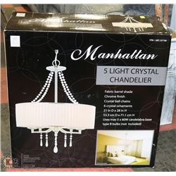 NEW 'MANHATTAN' 5 LIGHT CRYSTAL CHANDELIER.