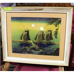 ASIAN PRINT OF JUNKS (BOATS) IN SUNSET