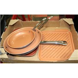 FLAT OF GOTHAM STEEL PANS - INCL 2 ROUND, 1 SQUARE