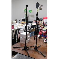 PAIR OF MIC STANDS, ONE HAS A CONDENSER