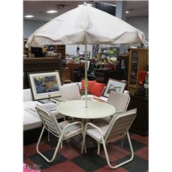 7PC PATIO SET INCL 4 CHAIRS, UMBRELLA & STAND,