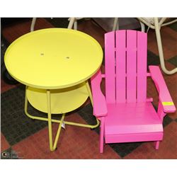KIDS FOLDING PINK PATIO CHAIR WITH YELLOW METAL