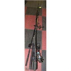 LOT OF FISHING RODS AND REELS