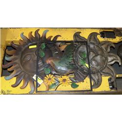 3 METAL GARDEN PLAQUES - 2 SUNS & 1 BIRD