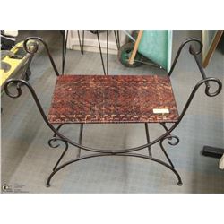 WICKER AND WROUGHT IRON BENCH