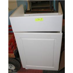 WHITE BATHROOM SINK CABINET.